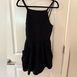 Black Sleeveless Romper with Pockets